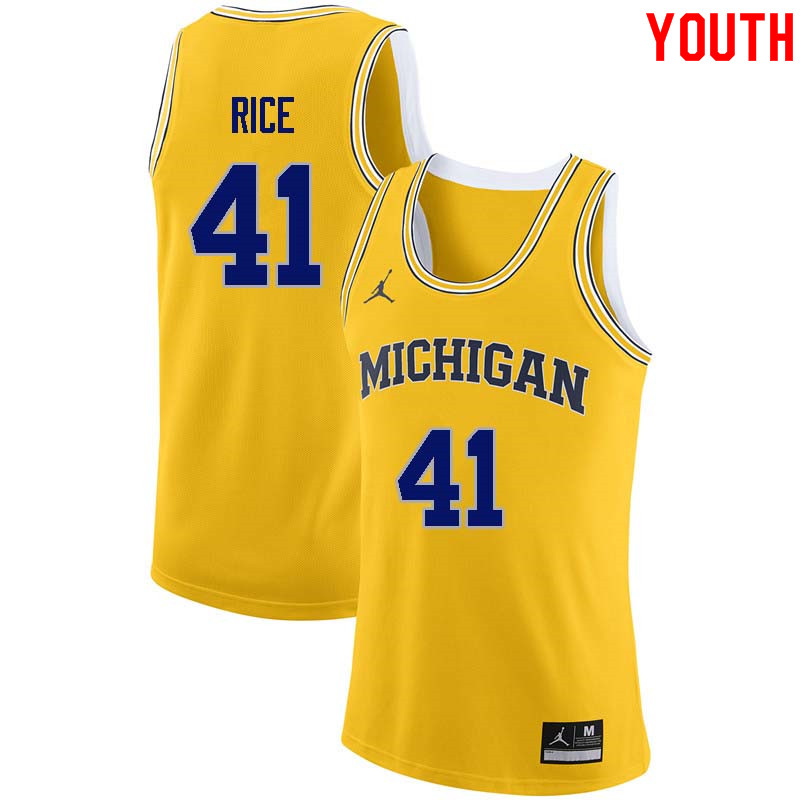 Youth #41 Glen Rice Michigan Wolverines College Basketball Jerseys Sale-Yellow